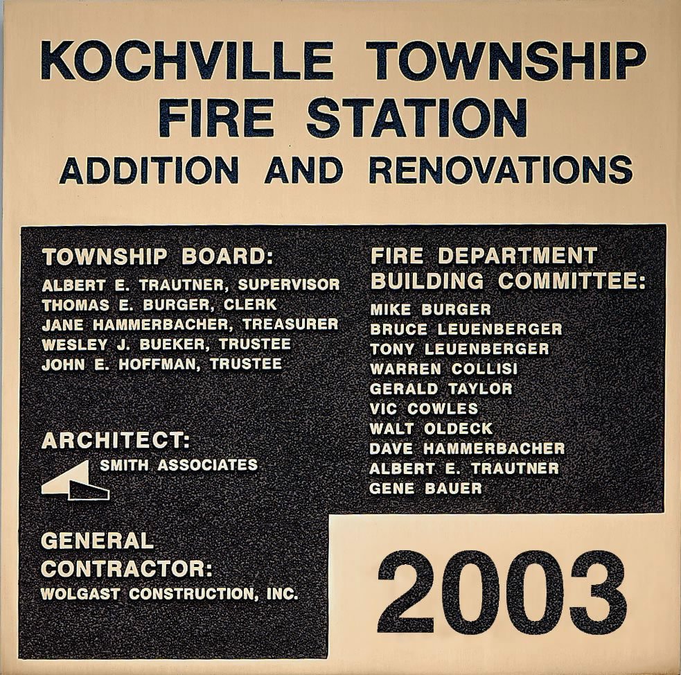 r-custom-bronze-government-plaque-1c Etched bronze Fire Station plaque with satin bronze horizontal grain finish